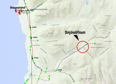 Hætta vegna snjósöfnunar undir háspennulínum