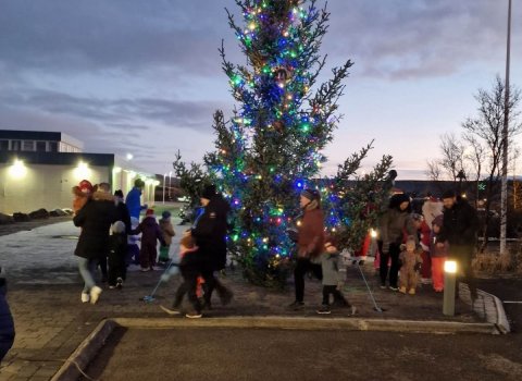 Jólastemmning þegar ljósin voru tendruð á jólatrénu